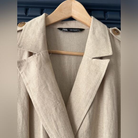 ZARA linen blend belted long sleeve jumpsuit 2157/057 A5 size small - Picture 6 of 9